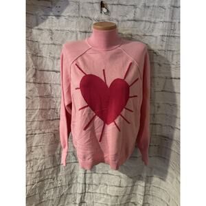 XOKR Kerri Rosenthal Sweater Large Pink Heart Mock Neck Cropped Boxy Oversize Xs